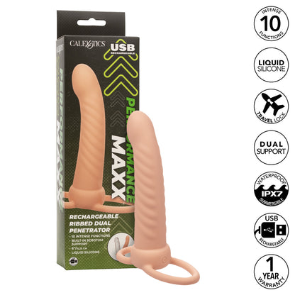 Rechargeable Ribbed Dual Penetrator - Ivory