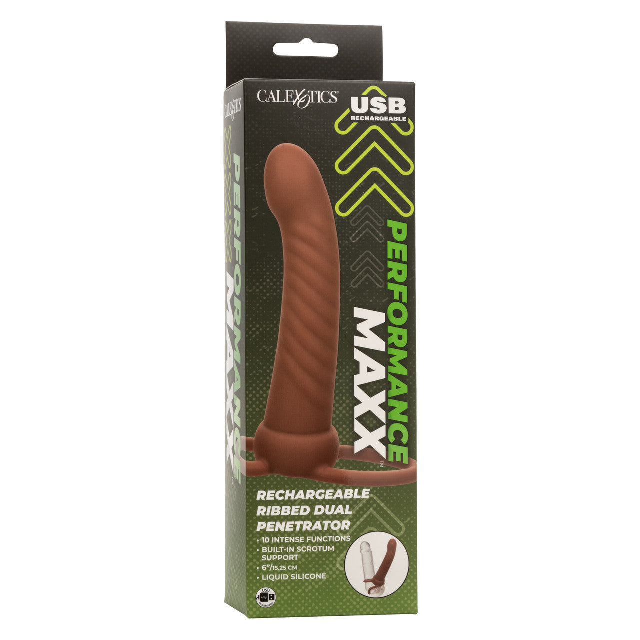 Rechargeable Ribbed Dual Penetrator - Brown