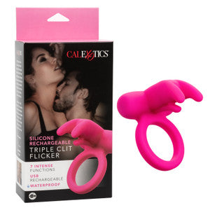 Anneau pénien triple clitoris rechargeable en silicone 