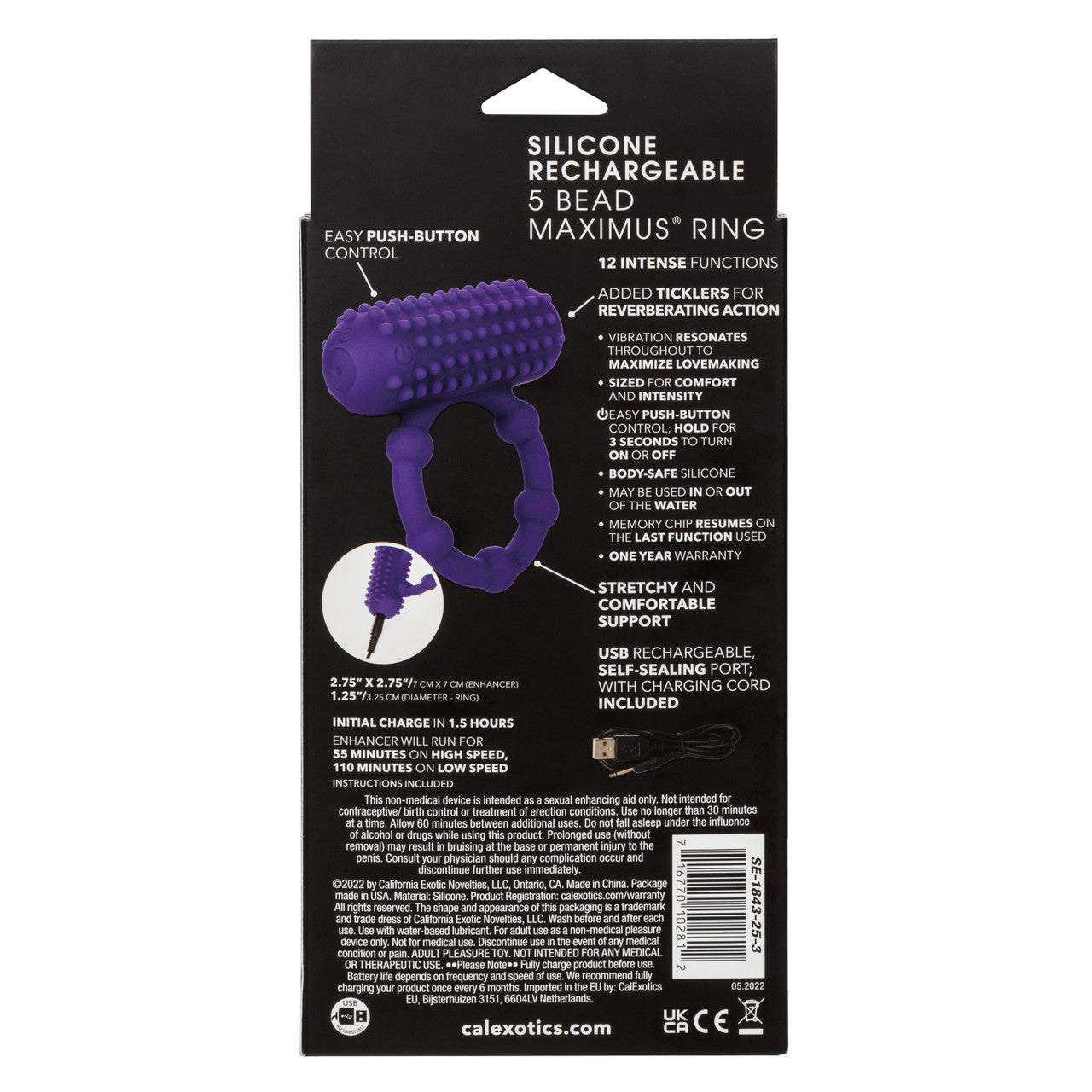 Bague Maximus rechargeable en silicone à 5 perles 