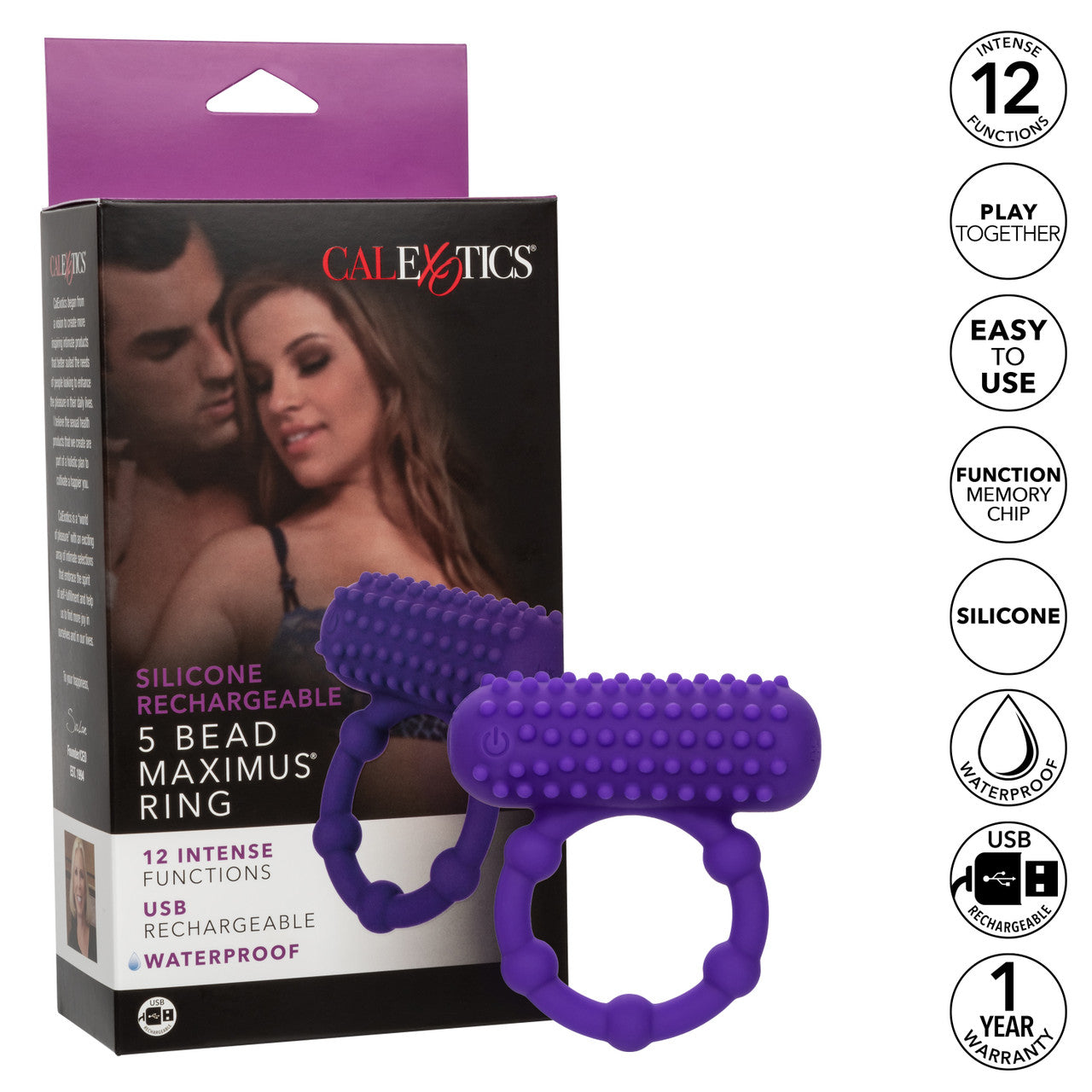 Bague Maximus rechargeable en silicone à 5 perles 