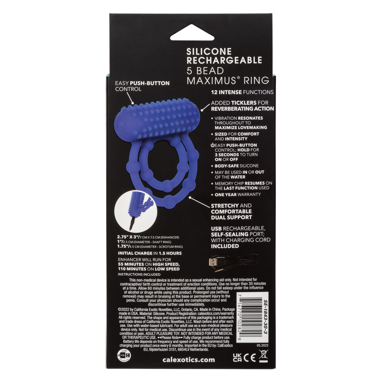 Bague Maximus rechargeable en silicone à 10 perles 