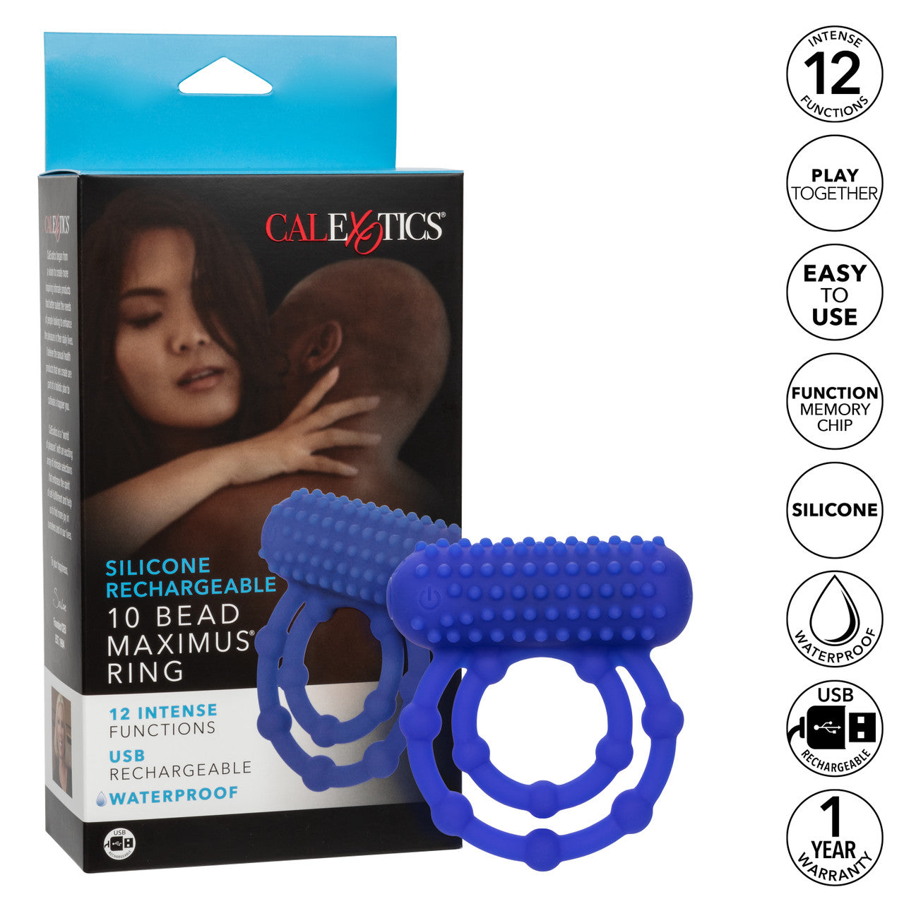 Bague Maximus rechargeable en silicone à 10 perles 
