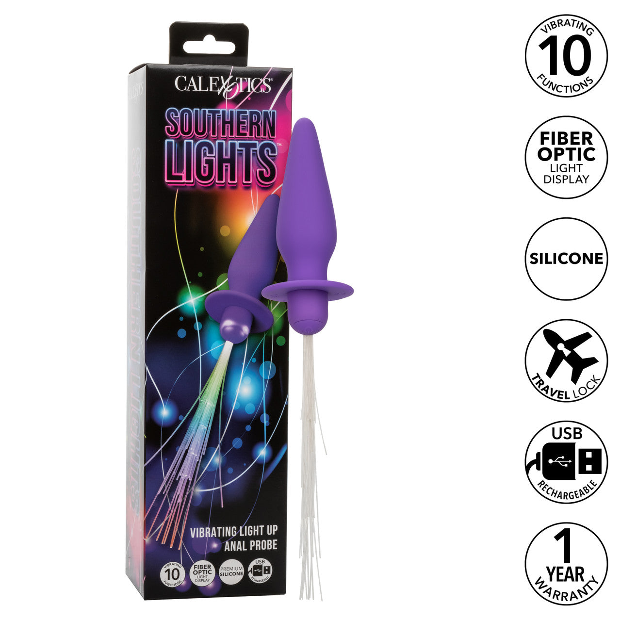 Southern Lights Vibrating Light Up Anal Probe - Purple