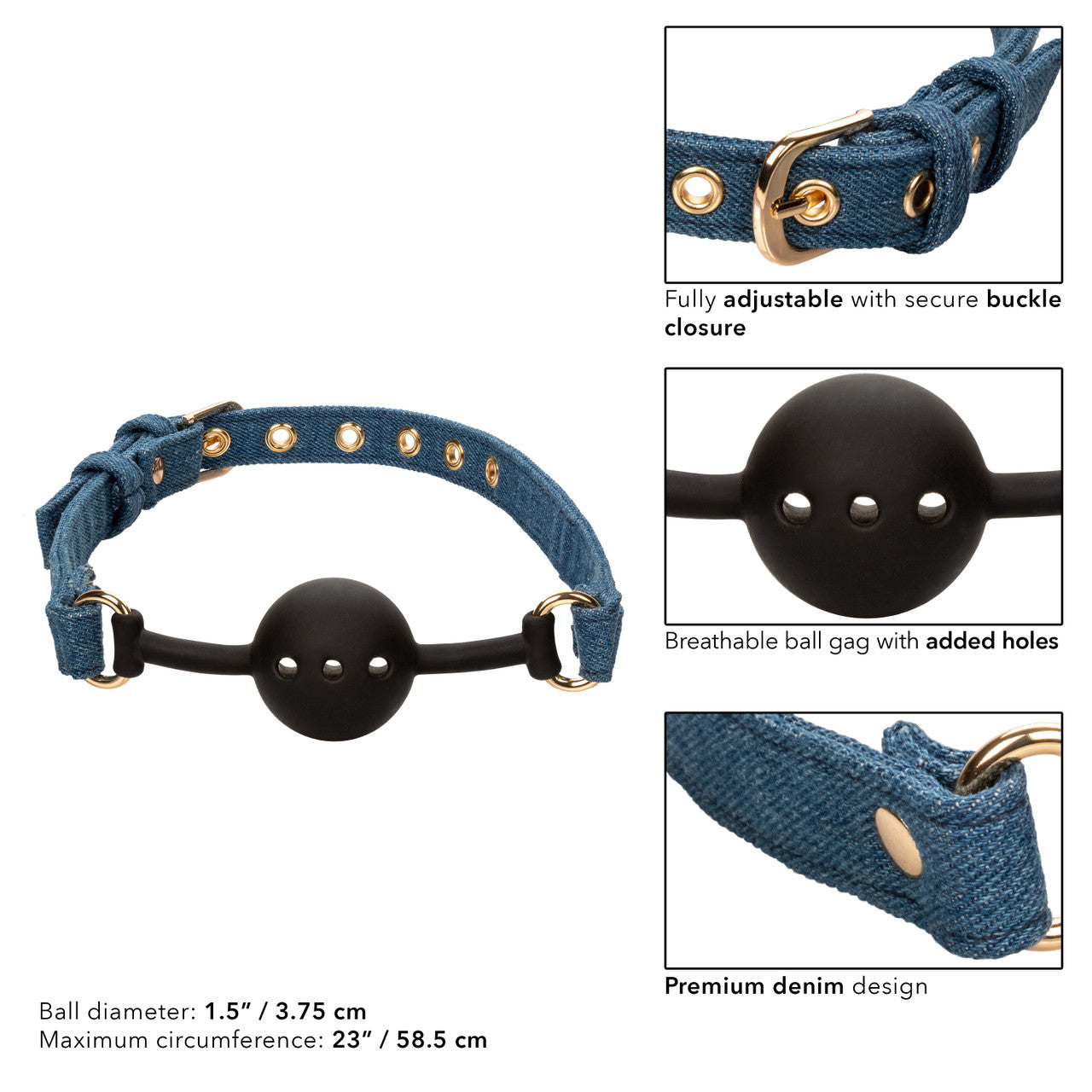 Ride 'Em Premium Denim Collection Ball Gag - Thorn & Feather