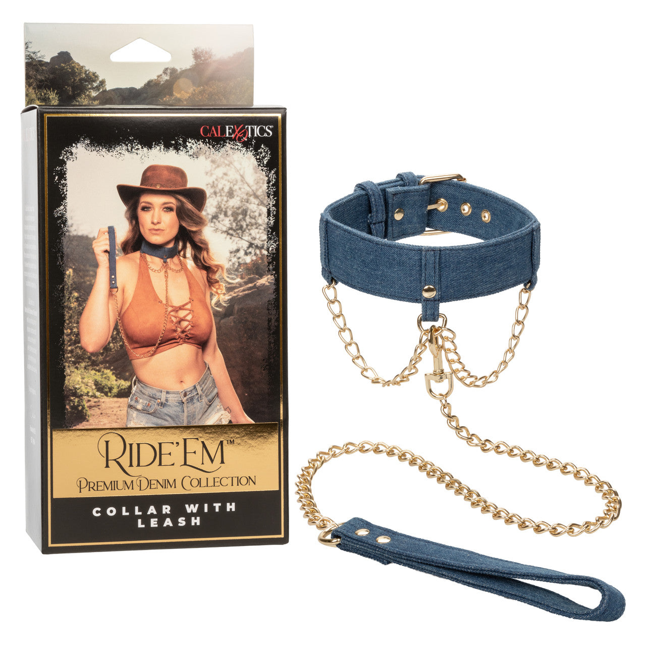 Ride 'em Premium Denim Collection Collar with Leash - Thorn & Feather