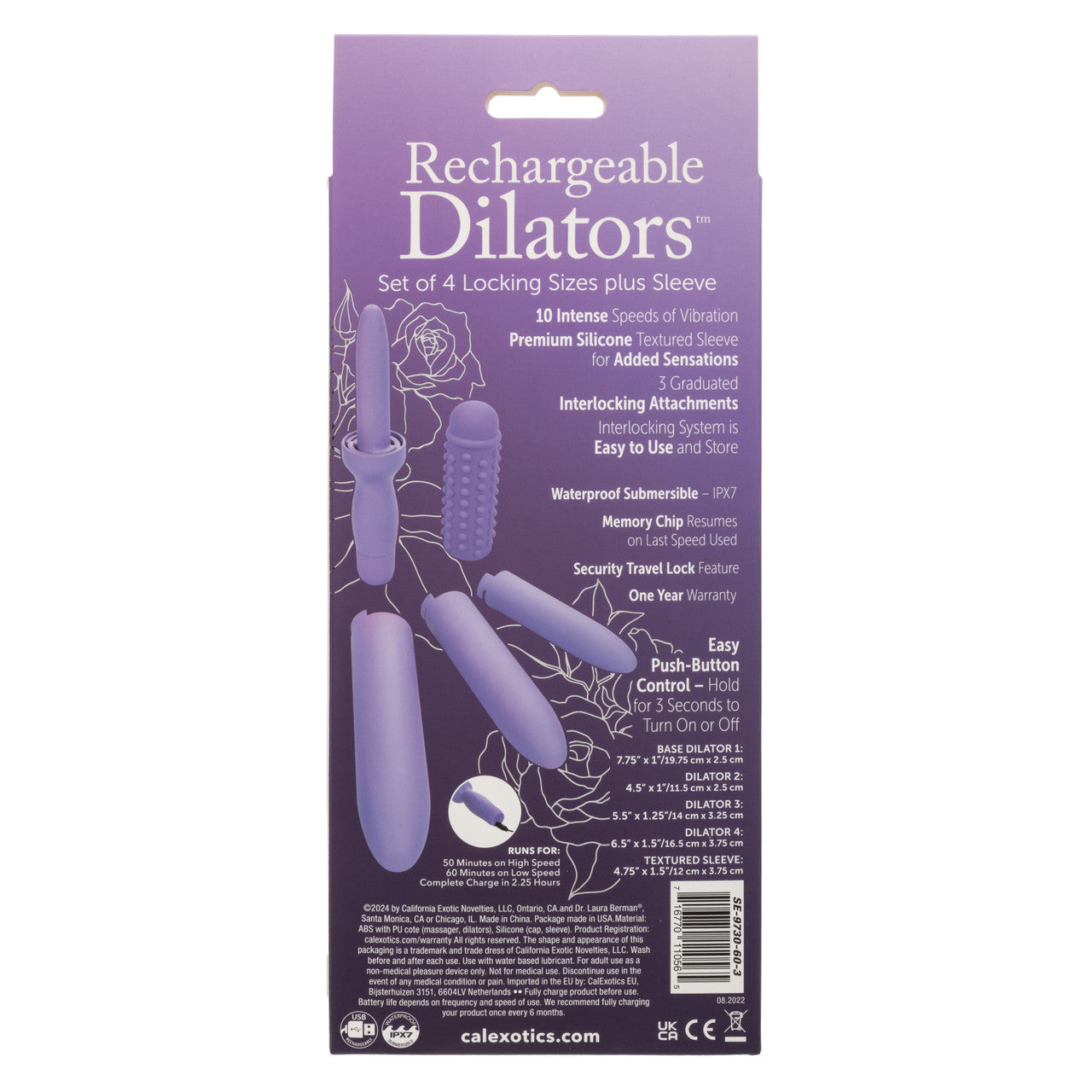 Rechargeable Dilators Set of 4 Locking Sizes Plus Sleeve