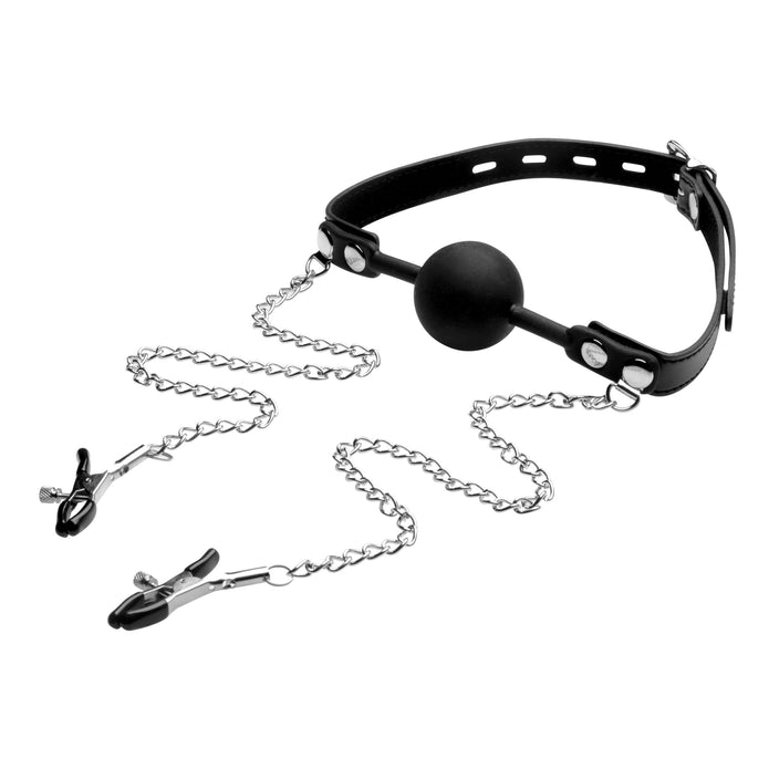 Silicone Ball Gag With Nipple Clamps - Thorn & Feather