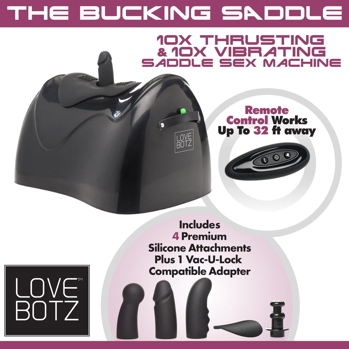 Machine sexuelle à selle vibrante 10X et poussée 10X The Bucking Saddle de LoveBotz
