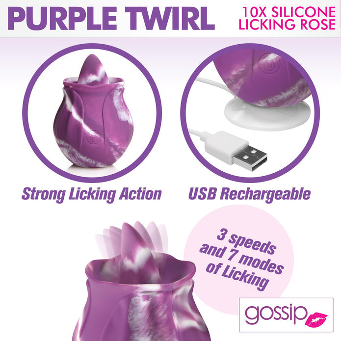 Gossip Purple Twirl 10X Rose à lécher en silicone 