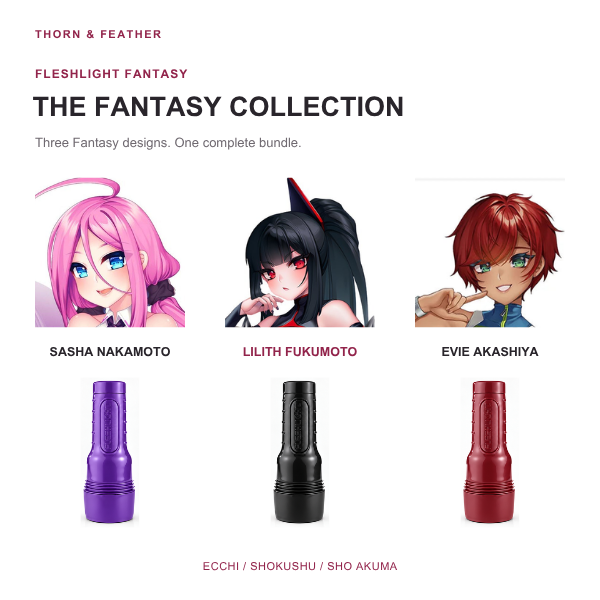 Sasha Nakamoto, Lilith Fukumoto and Evie Akashiya with their matching Fantasy cases