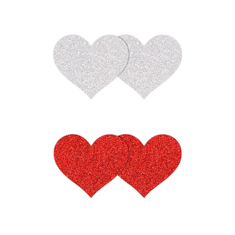 NS Pretty Pasties Glitter Hearts - Rouge/Argent, 2 paires