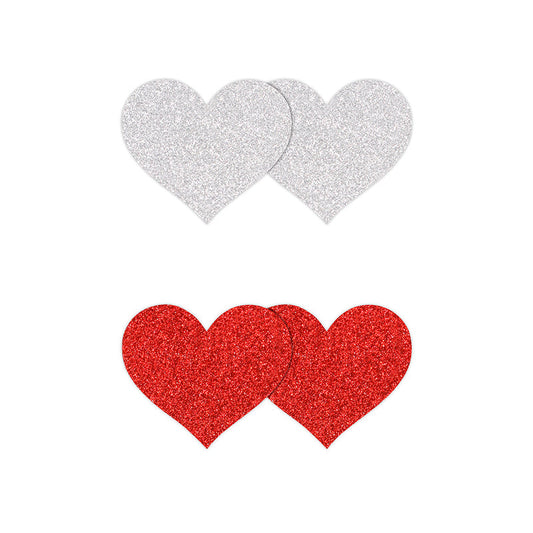NS Pretty Pasties Glitter Hearts - Red/Silver, 2 Pair