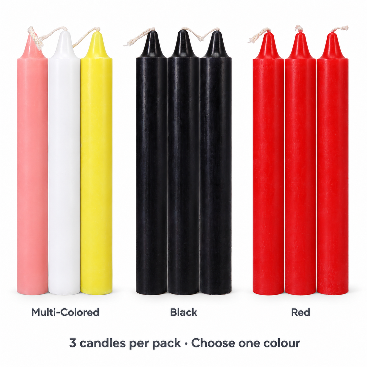 Japanese Drip Candles - 3 Pack — Multi-Colored and Black and Red options; choose one.