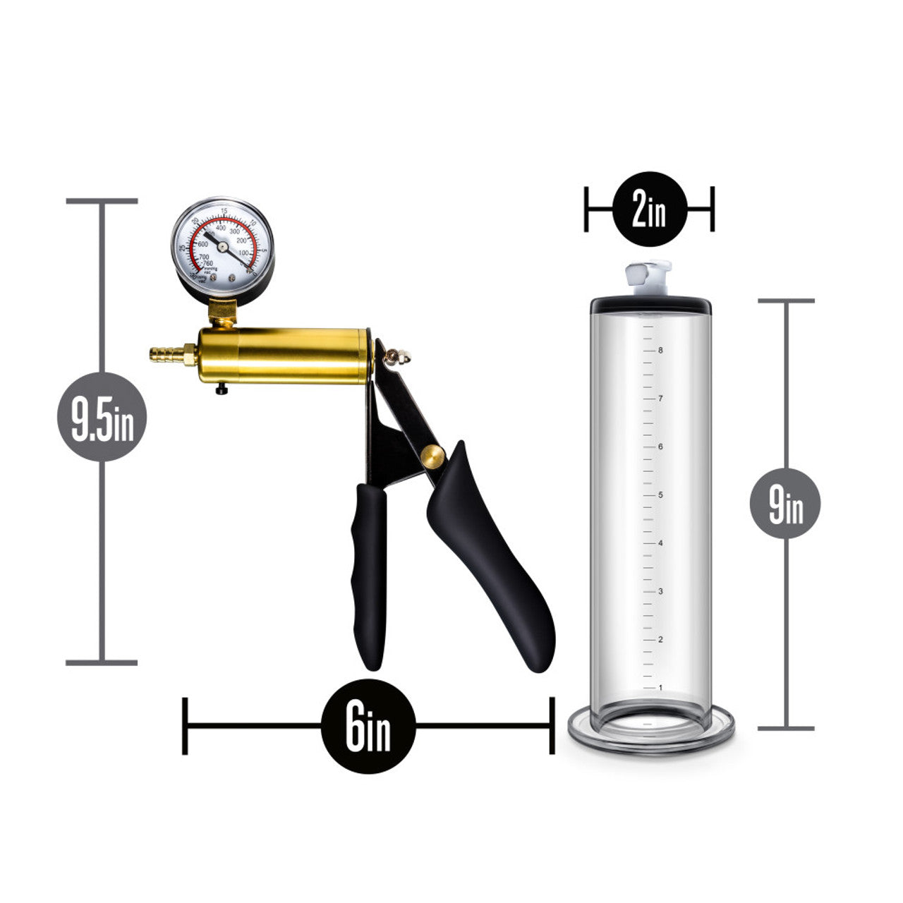 VX6 Vacuum Penis Pump With Brass Pistol & Pressure Gauge - Clear - Thorn & Feather