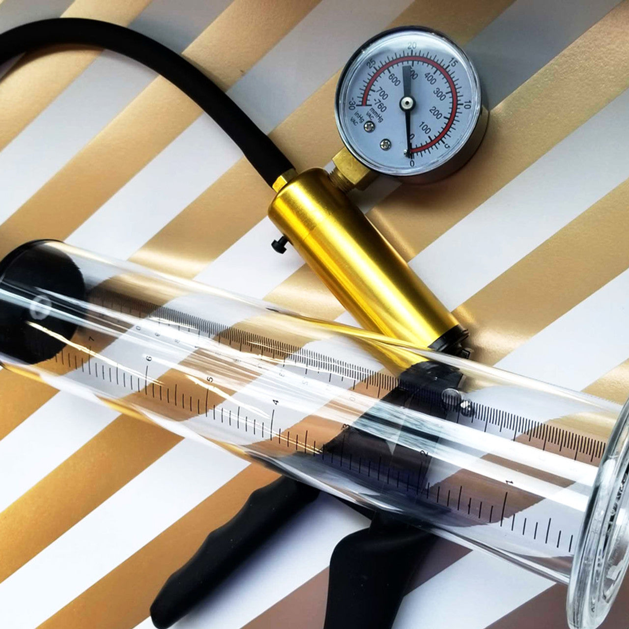 VX6 Vacuum Penis Pump With Brass Pistol & Pressure Gauge - Clear - Thorn & Feather