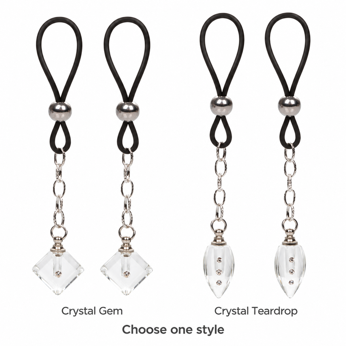 Non-Piercing Nipple Jewelry - Crystal — Crystal Gem and Crystal Teardrop options; choose one.