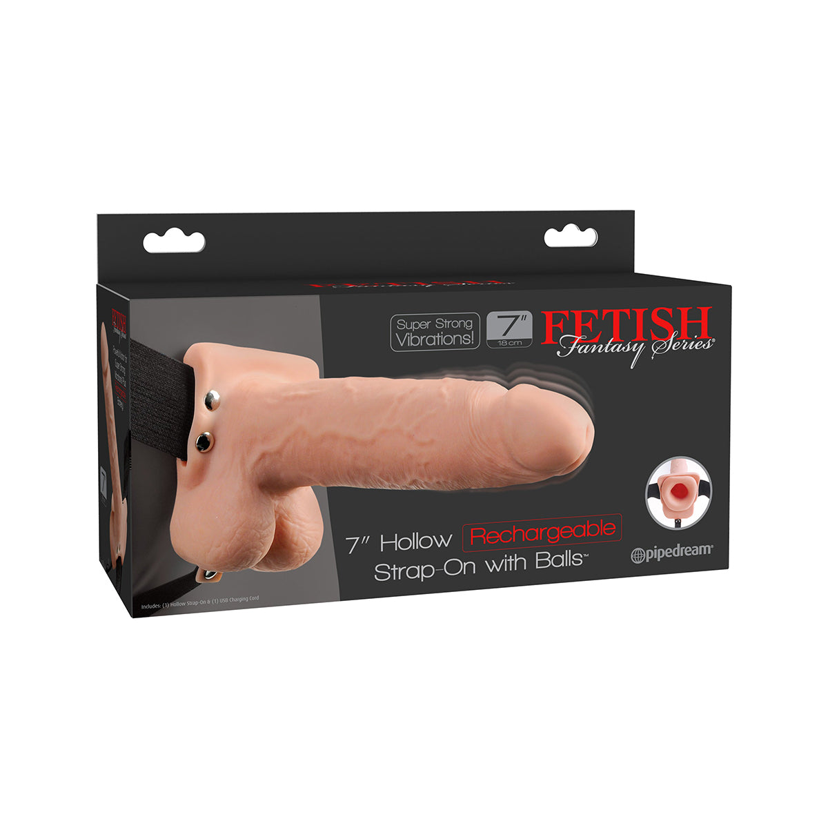 Fetish Fantasy 7" Hollow Rechargeable Strap-On with Balls - Flesh - Thorn & Feather
