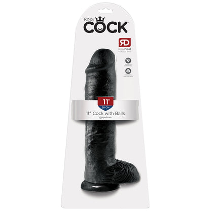 King Cock 11" Cock w Balls - Black - Thorn & Feather