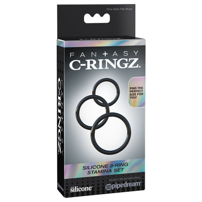 Silicone 3-Ring Stamina Cock Ring Set - Black