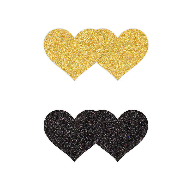 NS Pretty Pasties Glitter Hearts - Noir/Or, 2 paires