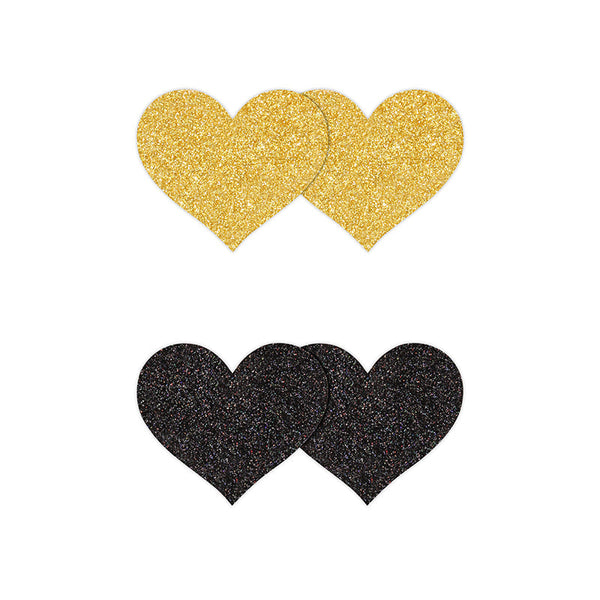 NS Pretty Pasties Glitter Hearts - Noir/Or, 2 paires