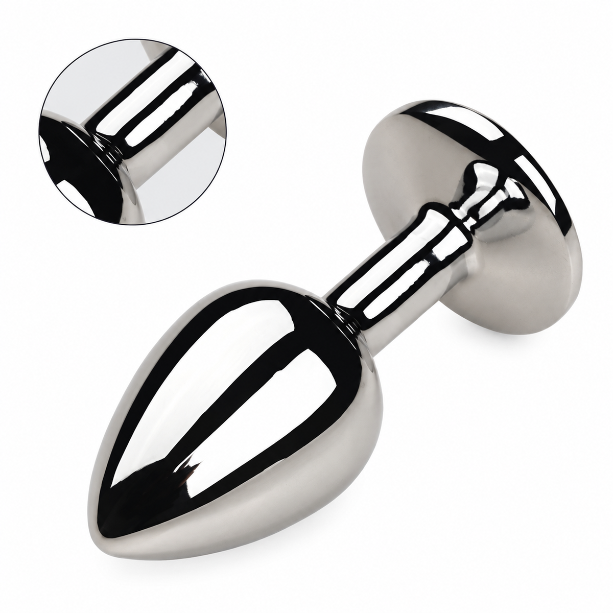 Polished metal plug with a magnified detail of the narrow neck