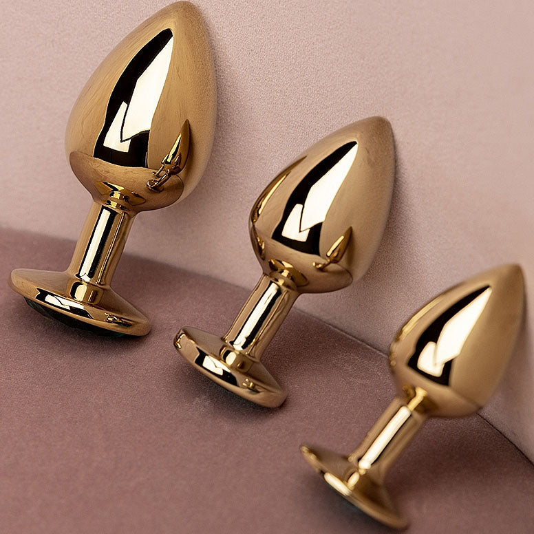 Plug anal rond avec pierres précieuses - Grand, vert émeraude