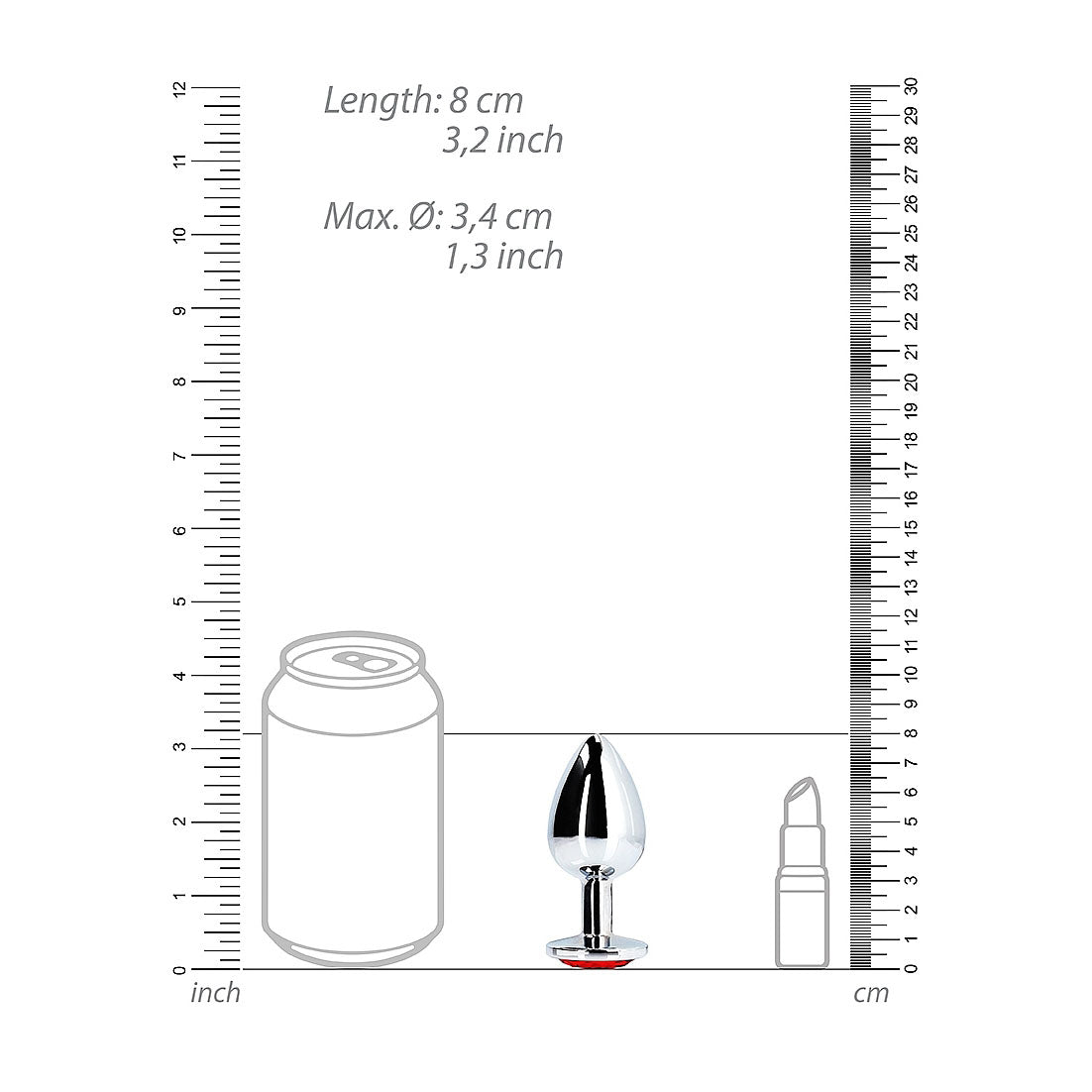Plug anal rond avec pierres précieuses - Medium, rouge rubis