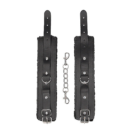 Plush Bonded Leather Hand Cuffs w Adjustable Straps