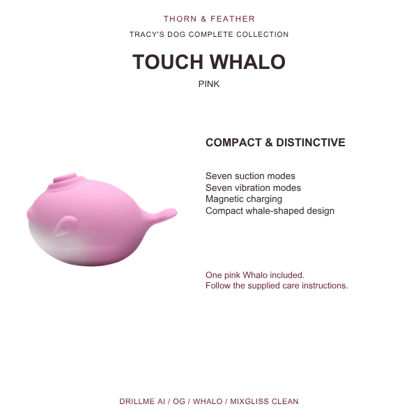 Pink Tracy's Dog Whalo product cutout and features on white.