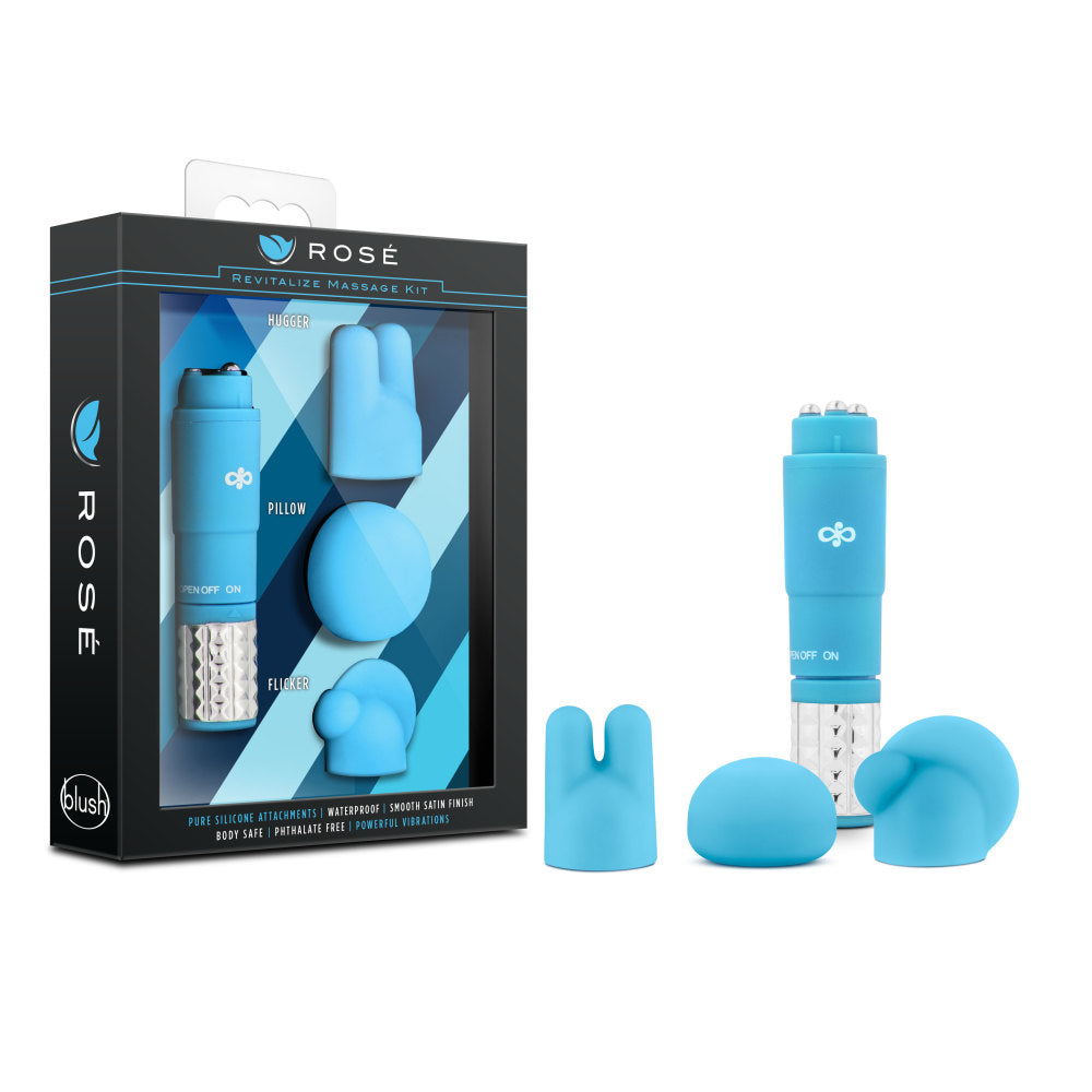 Revitalize Blue Vibrating 3-Piece Massage Wand Kit