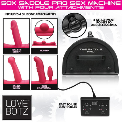 Machine sexuelle LoveBotz 50X Saddle Pro avec 4 accessoires 