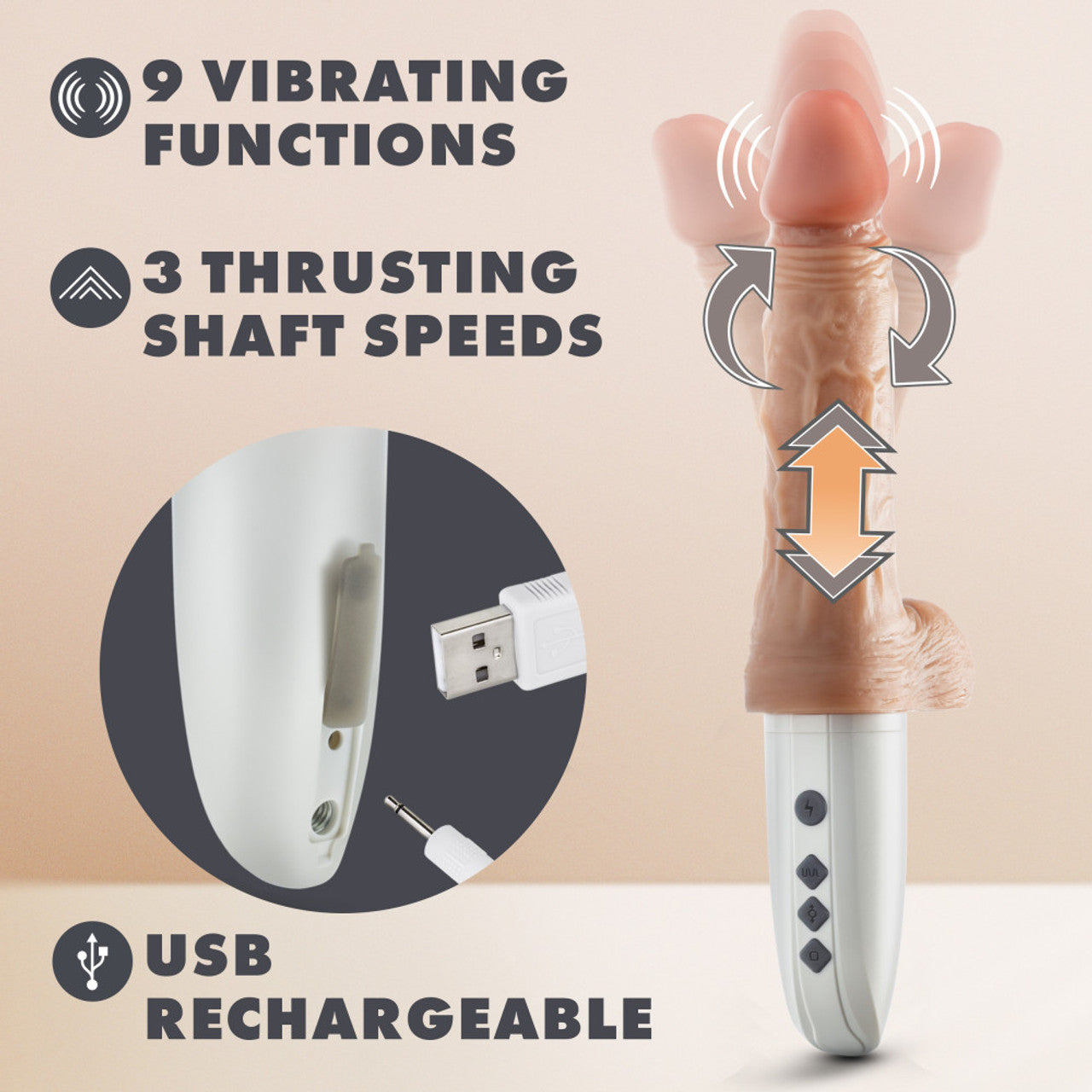 Dr. Hammer 7" Silicone Thrusting Dildo with Handle - Beige