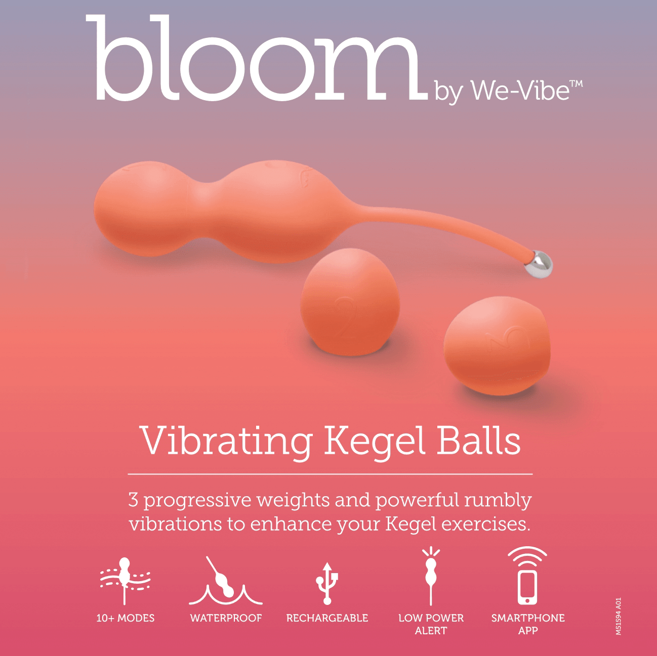 Bloom by We-Vibe Vibrating Kegel Balls - Coral - Thorn & Feather Sex Toy Canada