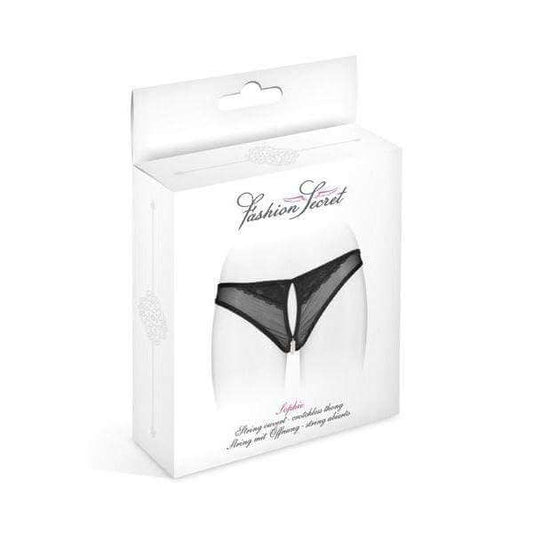 Sophie Crotchless Thong w Pearls Black - Thorn & Feather