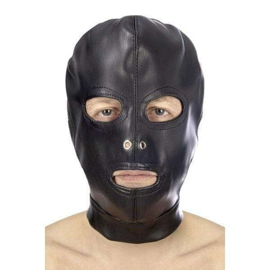 Open Mouth and Eyes BDSM Hood in Leatherette - Thorn & Feather
