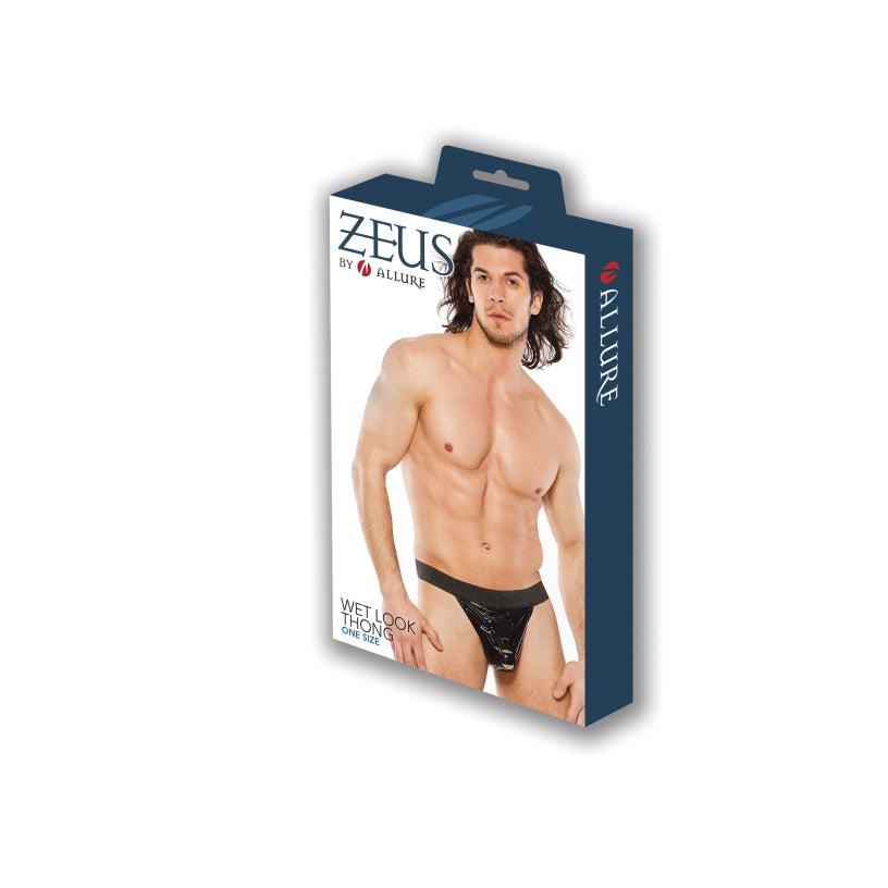 Zeus Wet Look Thong - Black, OS - Thorn & Feather Sex Toy Canada