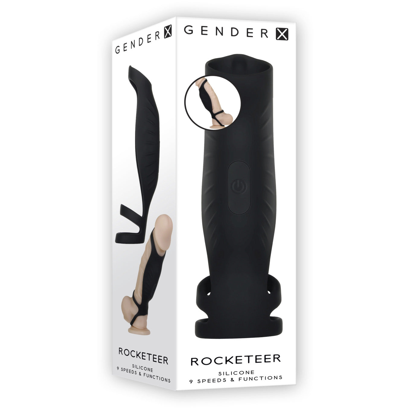 Silicone Rechargeable Rocketeer Cock Sheath - Black - Thorn & Feather