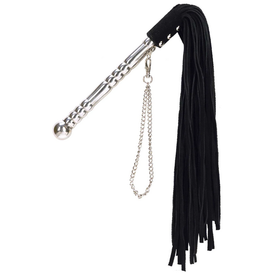 Punishment Black Whip with Silver Handle - Thorn & Feather