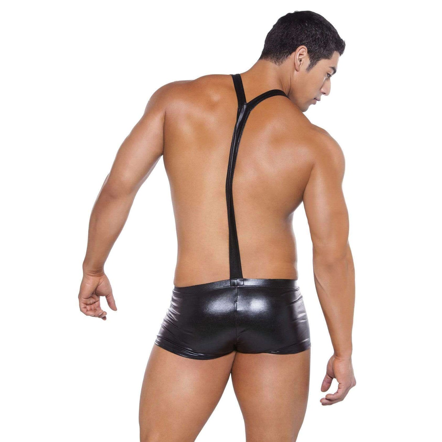 Zeus Wet Look Suspender Shorts - Black, O/S - Thorn & Feather
