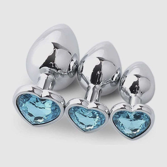 Shine Diamond Heart Plug - Blue, 3 Pcs Set - Thorn & Feather Sex Toy Canada