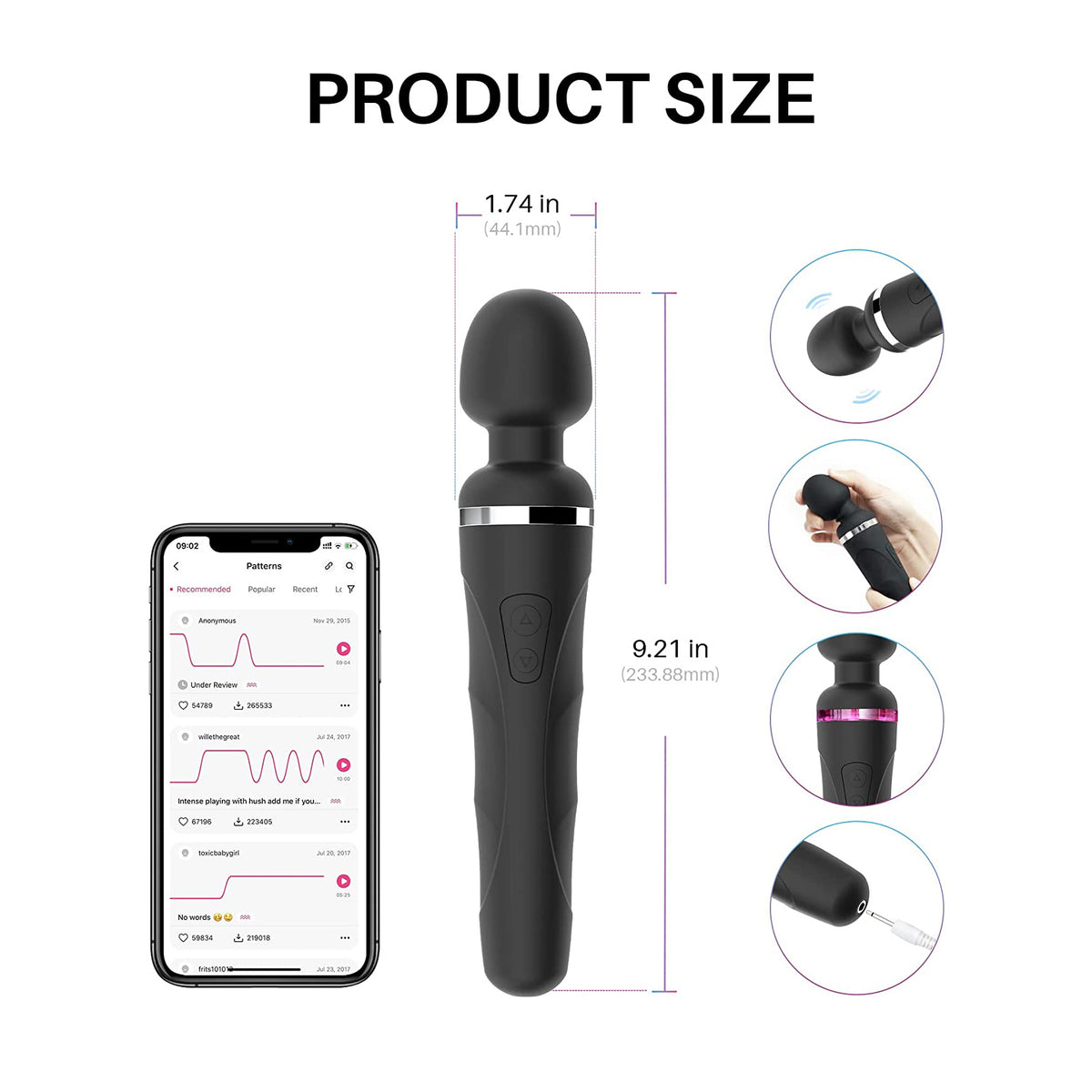 Lovense Domi 2 Bluetooth Wand - Black - Thorn & Feather