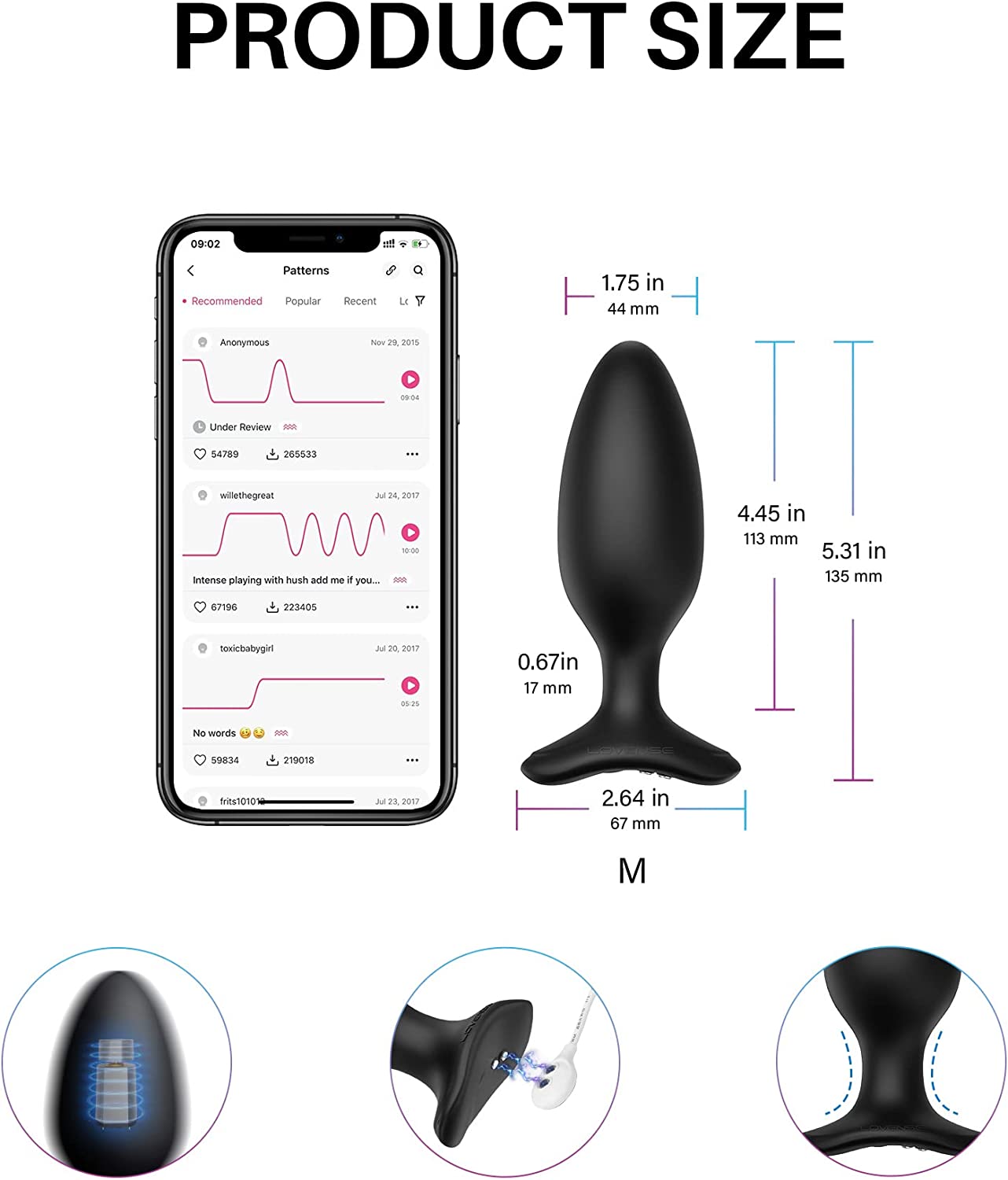 Lovense Hush 2 App controlled Vibrating Butt Plug 1 Inch Thorn