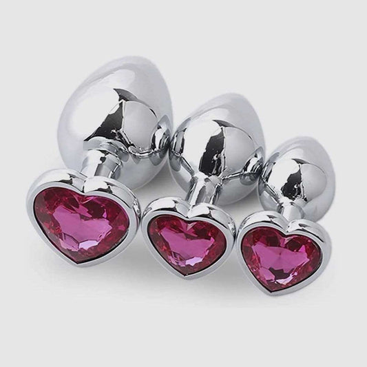 Shine Diamond Heart Plug - Rose Red, 3 Pcs Set - Thorn & Feather Sex Toy Canada