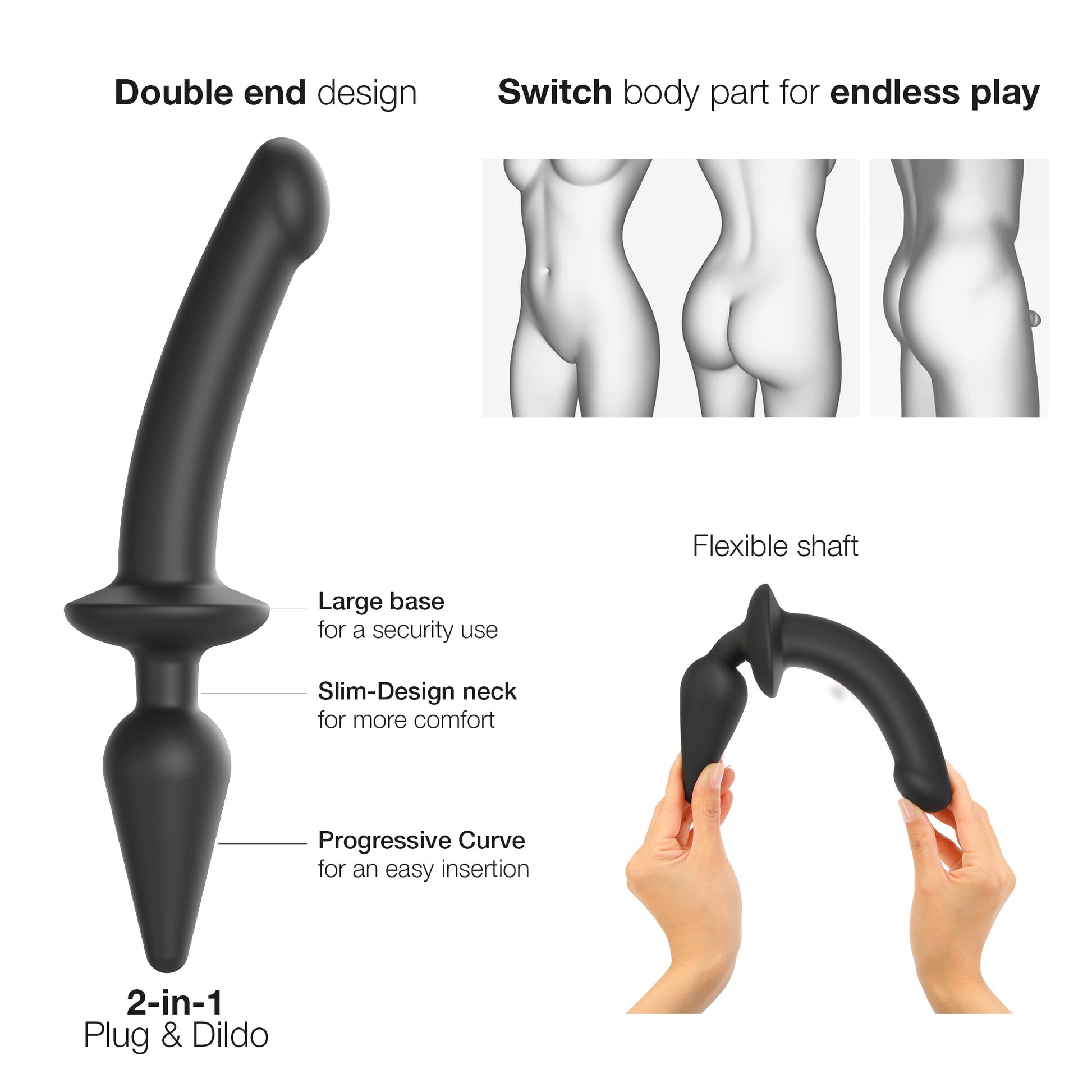 StrapOnMe Switch Plug-in Dildo - Black, L - Thorn & Feather Sex Toy Canada