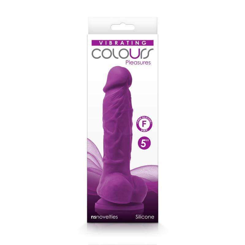 Colours Pleasures Vibrating 5" Silicone Dildo - Purple - Thorn & Feather