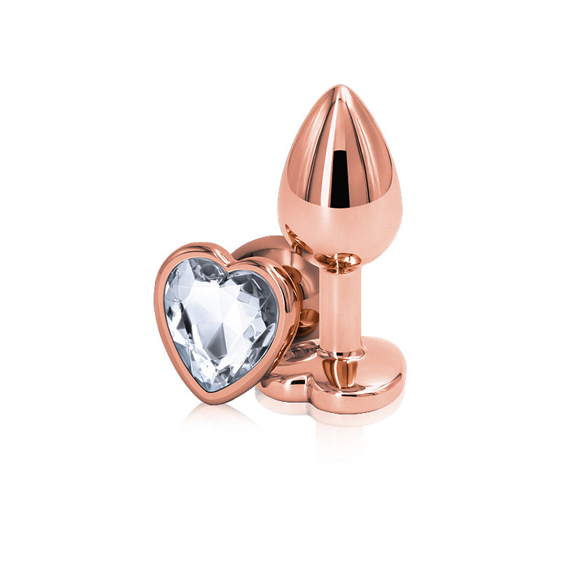 Rear Assets Rose Gold Heart Plug - Small, Clear - Thorn & Feather