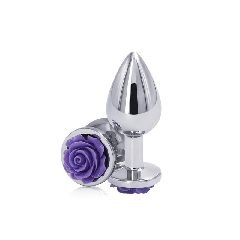 Rear Assets Rose Butt Plug - Medium, Purple - Thorn & Feather