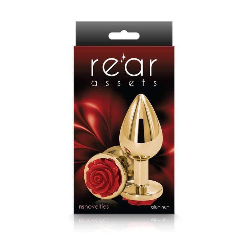 Rear Assets Rose Butt Plug - Medium, Red - Thorn & Feather
